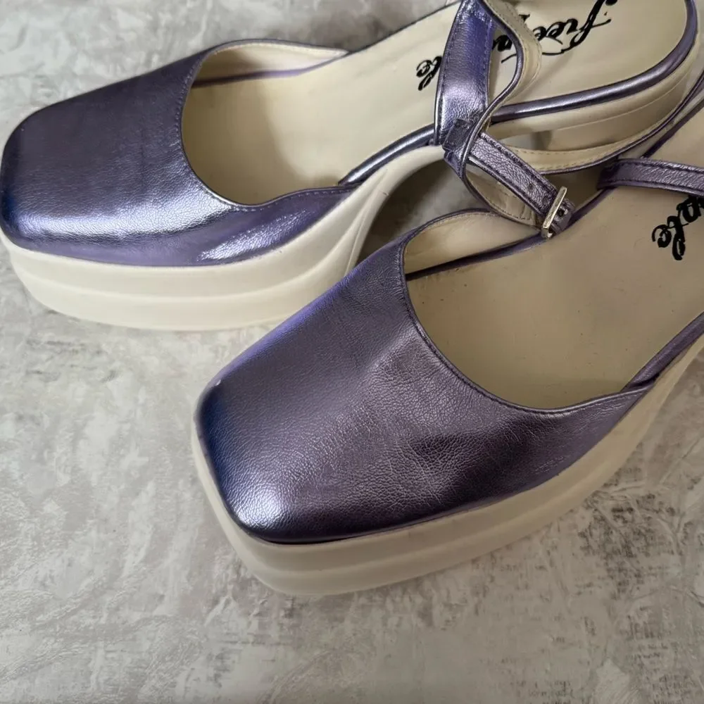 Free People Double Stack Platform Mary Janes PURPLE 37.5